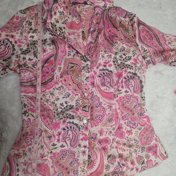Zara Paisley Button up Blouse, Pink, S - Picture 3 of 5